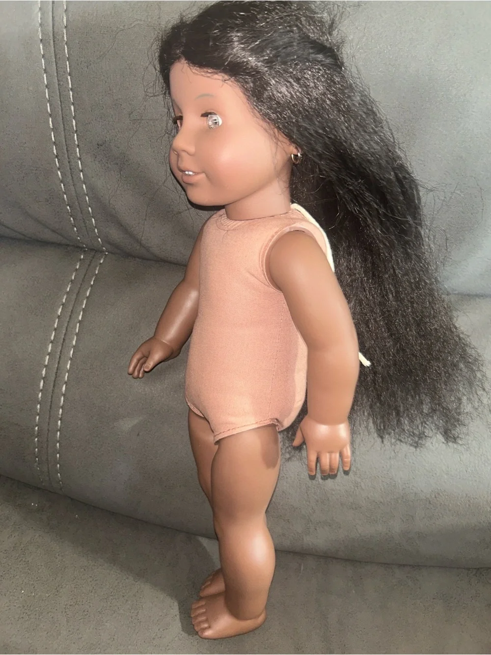 American Girl Doll with Long Black Hair and Peach Outfit
